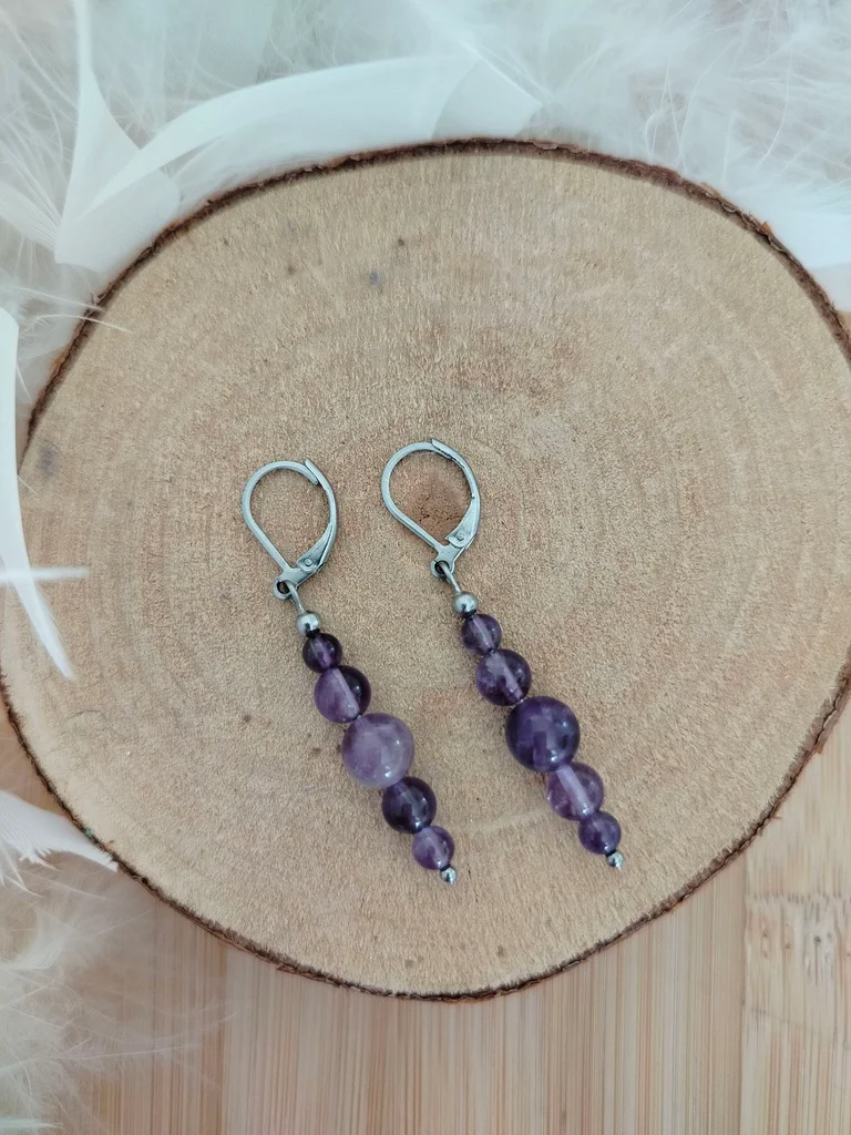 Natural amethyst earrings - stainless steel sleeper earrings - purple - b – photo 3
